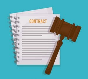 Contract dispute paper with gavel